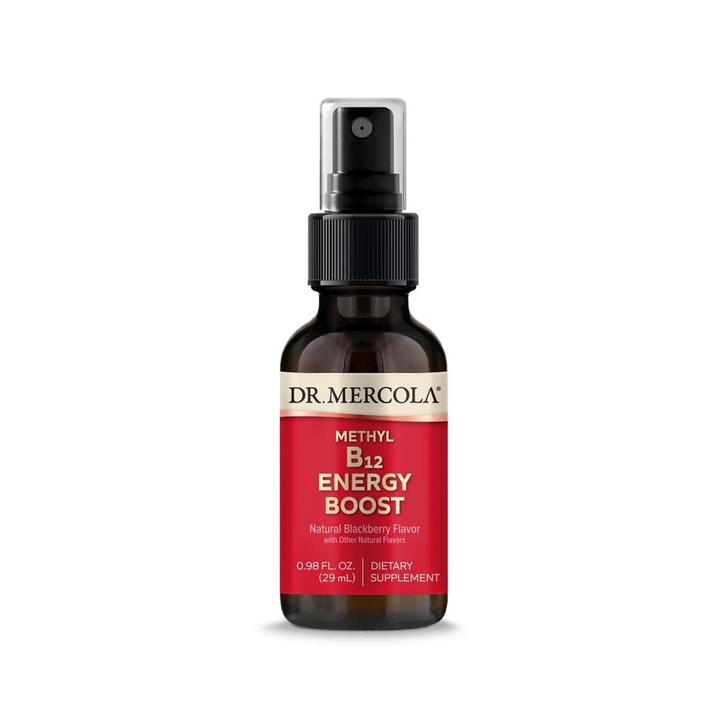 Dr. Mercola Methyl B12 Energy Boost Spray, 0.98 Fl. Oz. (29 mL), 39 Serve, 1.000 mcg Per Serving, Integratore alimentare, Supporti Mental Focus, Non OGM