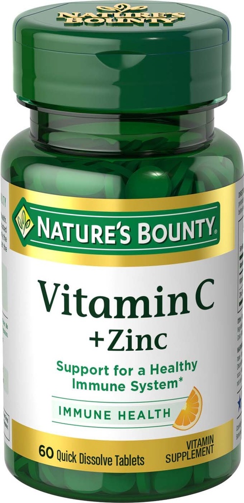 Vitamina C + Zinco, Integratore di Vitamina, Supporta Salute Immune, 60 mg, 60 compresse