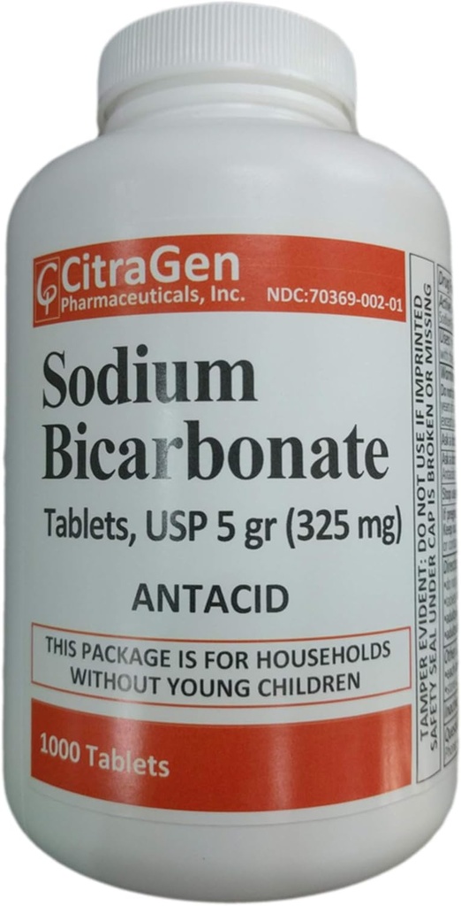 Compresse di bicarbonato di sodio USP 325 mg (5 cereali) per il sollievo dell'indigestione acida, bruciore di stomaco, stomaco acidulo e stucco di ammortizzatore 1000 compresse per bottiglia di CitraGen Pharmaceuticals Inc