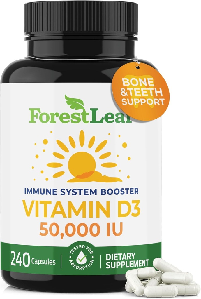 Vitamina D3 50.000 IU | VIT D - VIT D3 Integratore di vitamina D per le donne e gli uomini | Salute di ossa, denti, supporto immunitario | Pillole facili da ingoiare | Dose di alta potenza WEEKLY, alimentazione di 4 anni, 240 caps