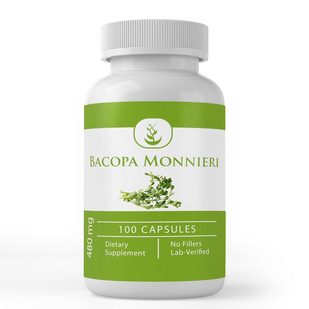 Ingredienti originali puri Bacopa Monnieri, (100 capsule) Sempre puri, nessun Additivo o Filler, verificatosi in laboratorio