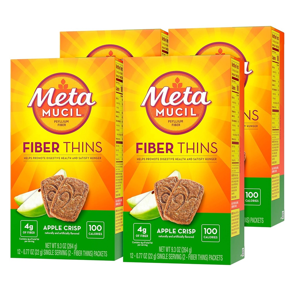 Metamucil Apple Crisp aromatizzato Fibra Thins Integratore alimentare di fibra con Psyllium Husk, 9.3 Ounce, Confezione da 4
