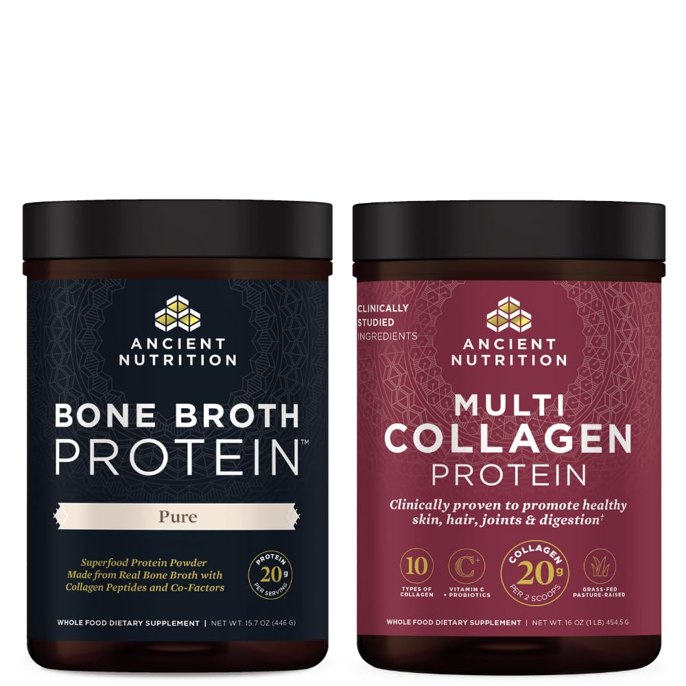 Antica Nutrition Bone Broth Protein Powder, Pure, 20 Serve + Multi Collagen Protein Powder, Non aromaed, 45 Serve