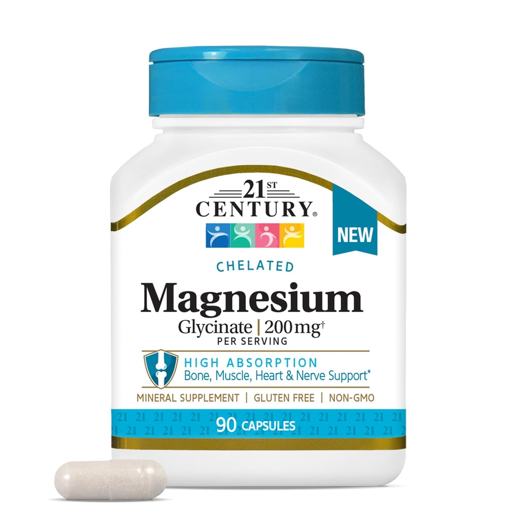 21st Century Magnesium Glycinate 200 mg capsule per porzione, 90 conte