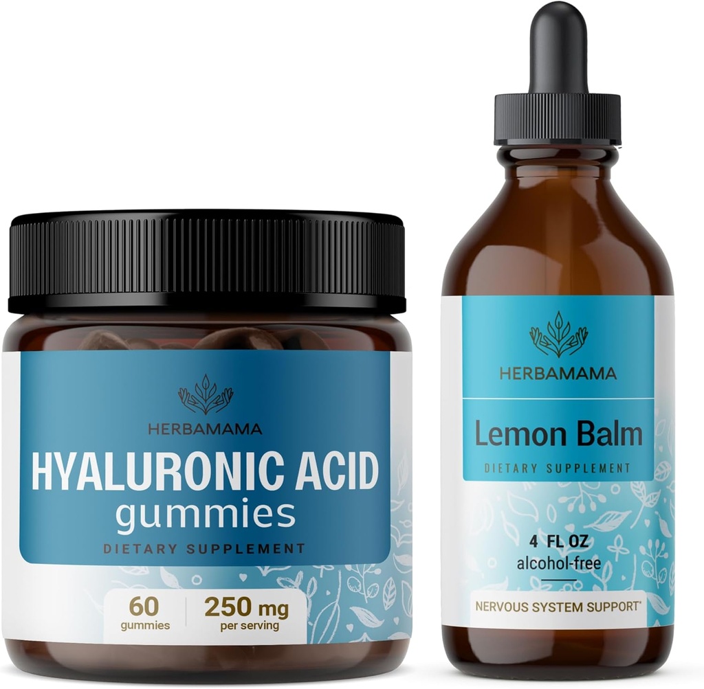 HERBAMAMA Acido ialuronico e Limone Balm Kit - Bundle di 250 mg di acido ialuronico Gummies & Limo Balm Leaf Extract 4 fl oz - Vegan, Non-GMO, Alcol-Free - 2 Pack