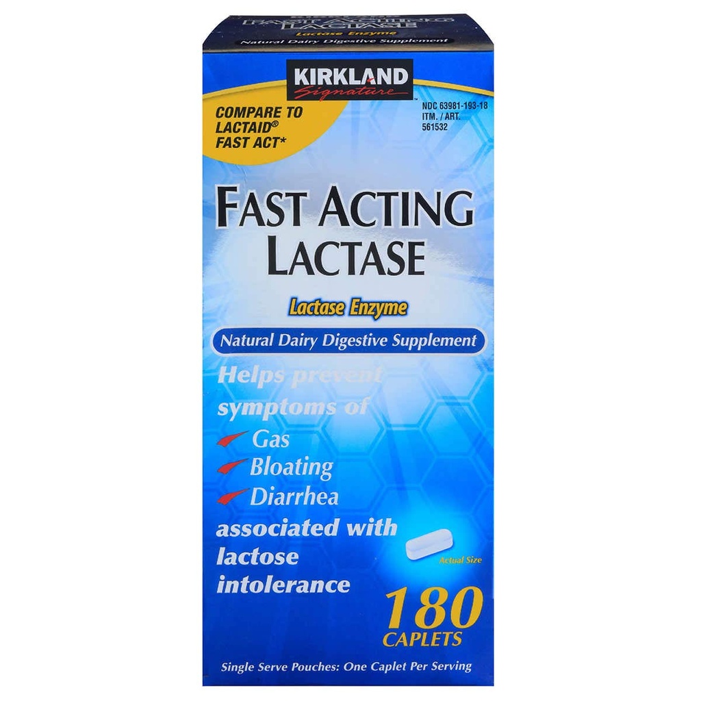 Kirkland Firma veloce Lactase Enzyme 180 Conte