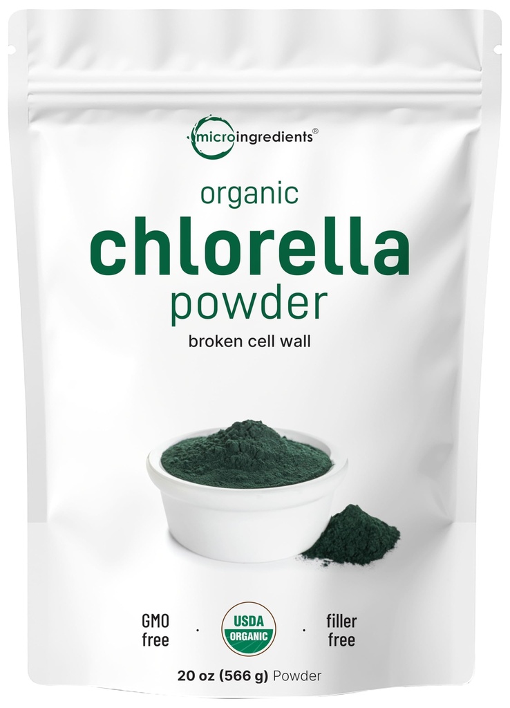 Micro Ingredienti clorella Organica Polvere, 20 once | Parete cellulare rotta per assorbimento completo | Supplemento Superfood crudo, ricco di proteine e vitamine | Non OGM, Vegan, non irradiato