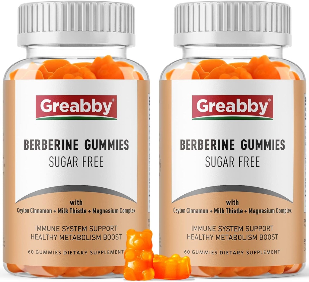 Berberina con Ceylon Cinnamon Supplement - Berberine Gummies, Organic Berberine HCL 1200 mg per adulti, Immune System Support, Sugar Free, OGM Free, Gluten Free, 120 Gummies