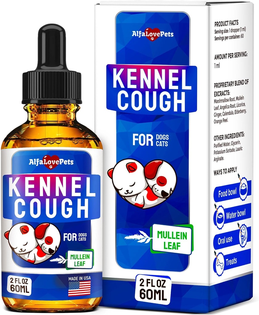 Trattamento della tosse del Kennel per cani e gatti – Cane Cough Suppressant Aiuta con Allergies, Runny Nose, Sneezing – per tutte le razze e dimensioni – Mullein Leaf e Calendula – 2 Oz
