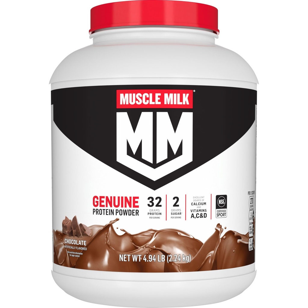Polvere proteica genuina del latte del muscolo, Cioccolato, 4.94 Pound, 32 Servings, 32g Protein, 2g Zucchero, Calcio, Vitamine A, C & D, NSF Certificato per lo sport, Spuntino energizzante, Imballaggio Vary May