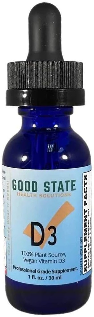 Vegan Vitamin D3 by Good State | 100% Plant Sourced from Algae | Vegan Professional Grade Supplemento | 1 Flacone di vetro di oncia fluida | 300 Serve