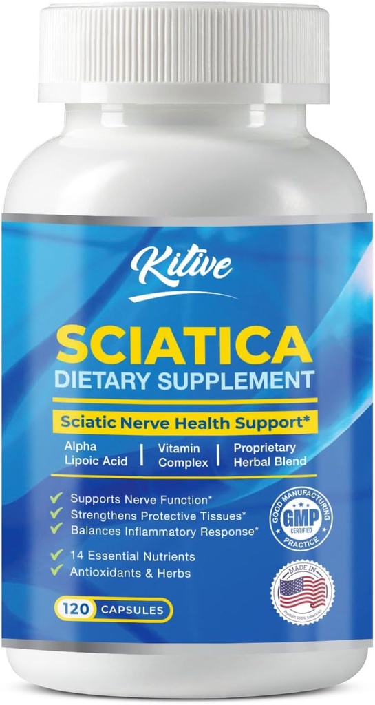 Supplemento Sciatic Nerve Relief, Formula di supporto avanzata per la salute di Nerve, Acido alfa lipoico, Vitamin Complex, 120 capsule, Made in USA