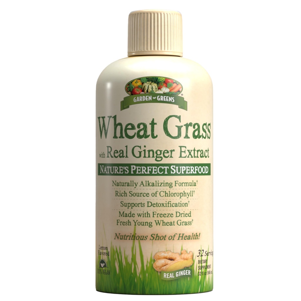 Liquido da erba da giardino Greens con estratto di zenzero reale, Superfood perfetto della natura, 32 porzioni