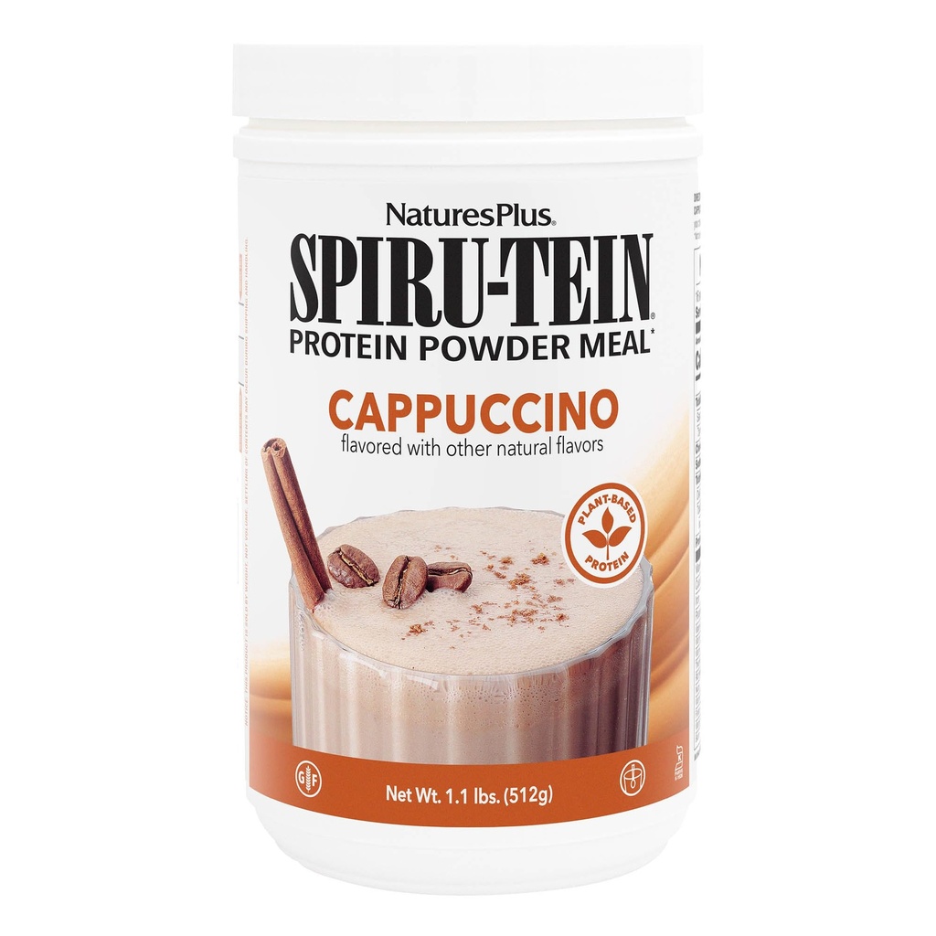 NaturesPlus SPIRU-TEIN Shake - Cappuccino Flavor - 1,1 lbs, Spirulina Protein Powder - Sostituzione a base vegetale, Vitamine & Minerali Per Energia - Vegetariano, Senza Glutine - 16 Serve