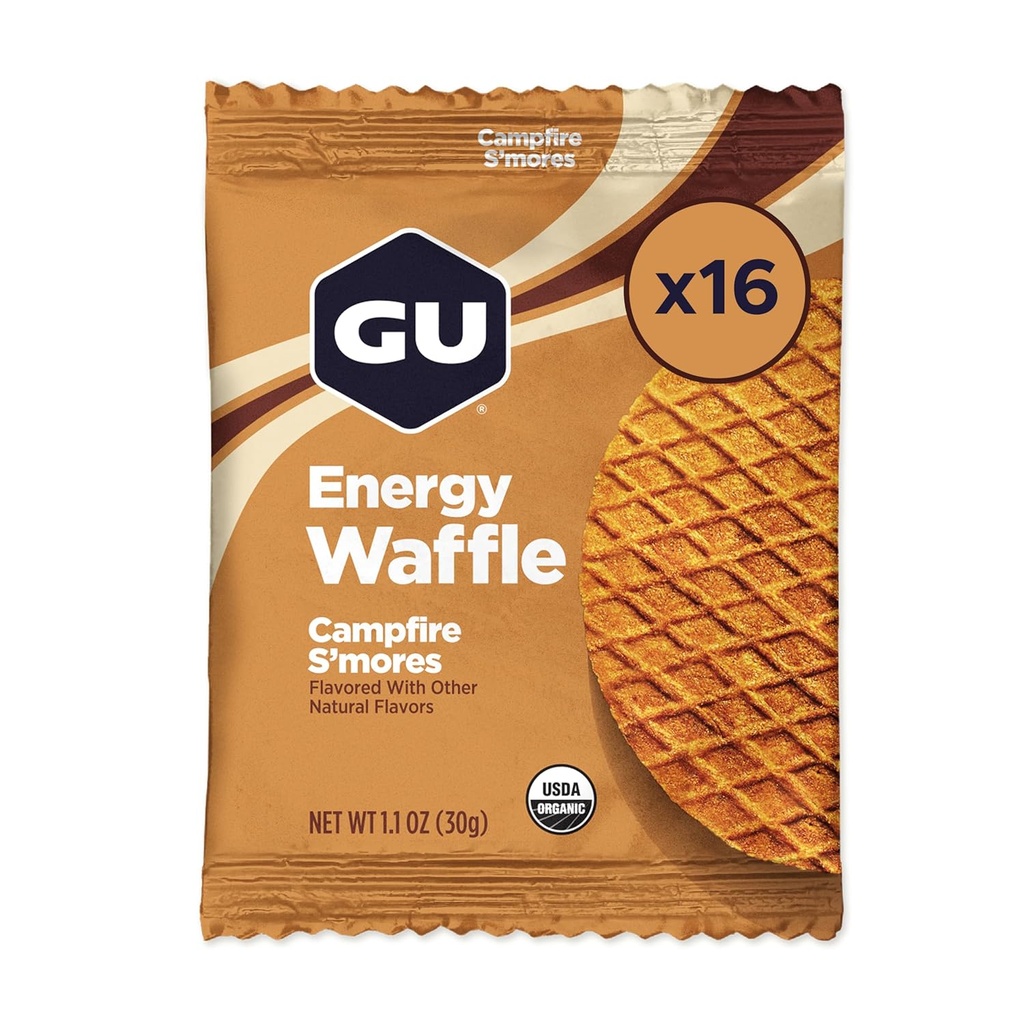 Gu Energy Stroopwafel Campfire S'mores Sport Nutrition Waffle, Caffeine-Free e Kosher latte, On-the-Go Energy for Any Workout, 16 Count