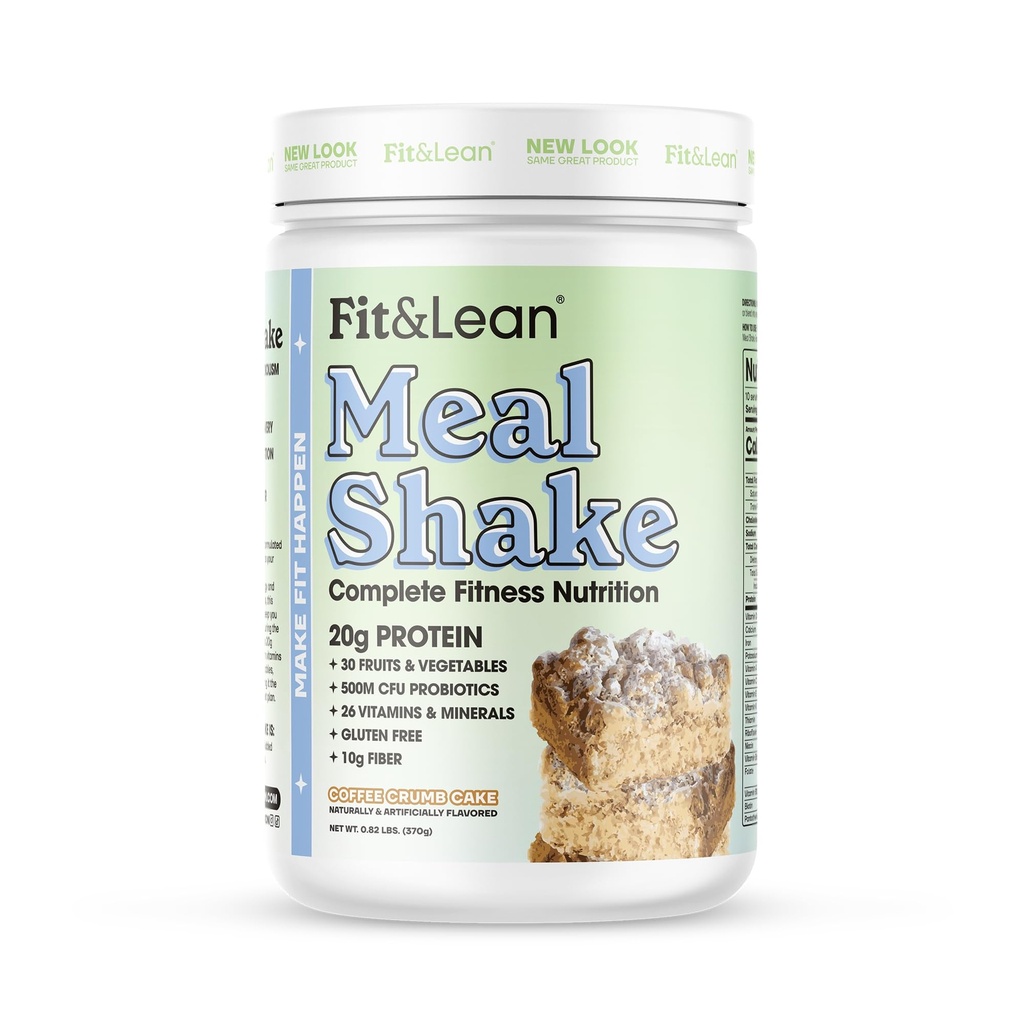 Fit & Lean Meal Shake, Fat Burning Meal Sostituzione, Proteine, Fibra, Probiotici, Torta di Crumb, 1lb, 10 Serve per Contenitore