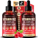 Vegan Vitamina B12 con B Complex 20000 mcg- Forza extra per gli uomini e le donne- Raspberry Liquid Drops| USA Made, B1, B2, B3, B5, B6, Biotin, Folic Acid & B12 Sublingual Methylcobalamin | 4 mesi di alimentazione