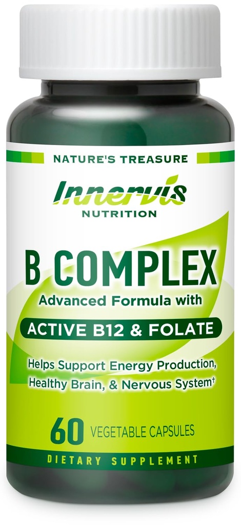 Bioattivo B Complex con attivo B12 & Folate – Supporta energia, cervello & Nerve Health, 60 capsule vegane