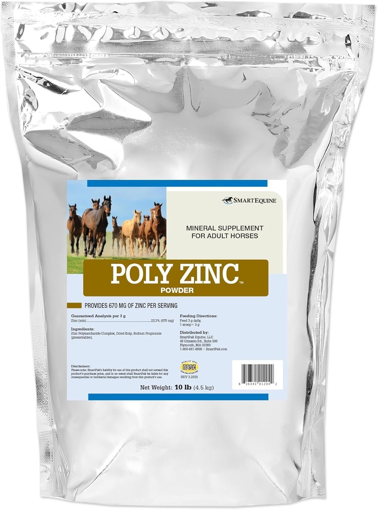 Polvere di zinco di SmartEquine | Supplemento di zinco per cavalli | Vitamine e minerali di cura di Hoof | Supporta il benessere di Bone e Hoof | Integratore di rivestimento della pelle di Equine | 10 lb