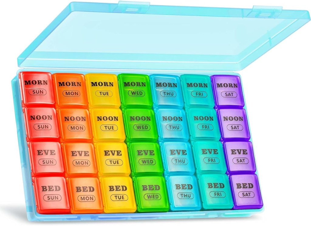 XL Large Weekly Pill Organizer 4 volte al giorno, 7-Day Pill Boxs and Organizer AM PM, Big Compartments Pill Case, Organizzatore mensile 28 giorni Dispenser per olio di pesce