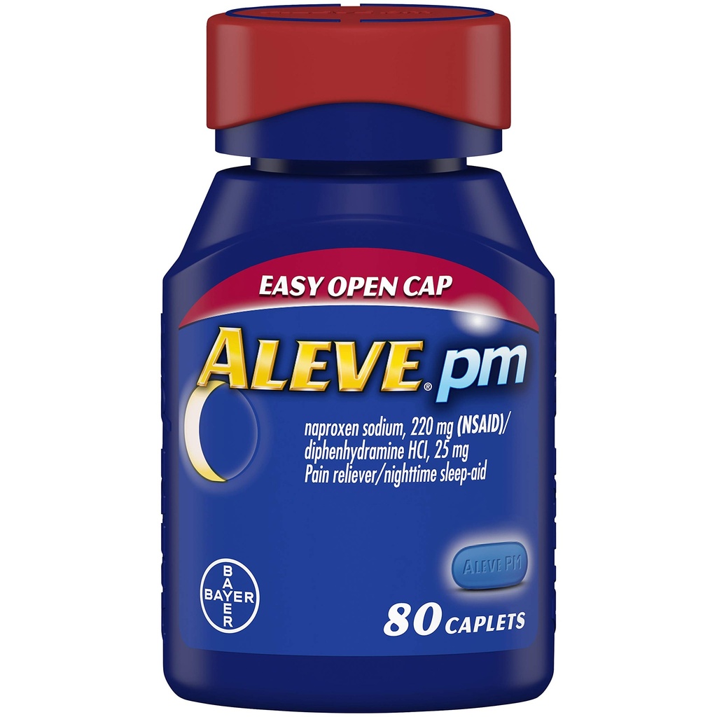 Aleve PM Caplets, rapido effetto sonno e dolore sollievo per mal di testa, dolori muscolari, non-Habit formando 220 mg Naproxen Sodio e 25 mg Difenidramina HCl capsule, 80 conteggio