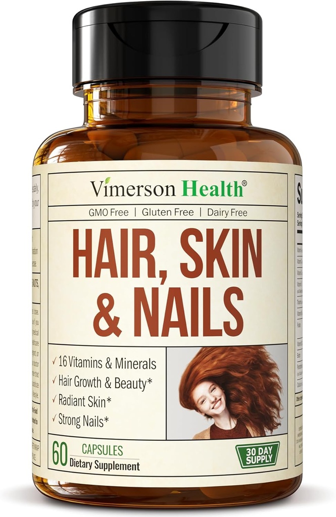 Biotin Hair, Skin & Nails Vitamine per Donne & Uomini. Include vitamina C per sostenere il collagene. Integratori per capelli forti, pelle radiante e crescita delle unghie. Biotin & Folate Supplemento per le donne. 60 capsule