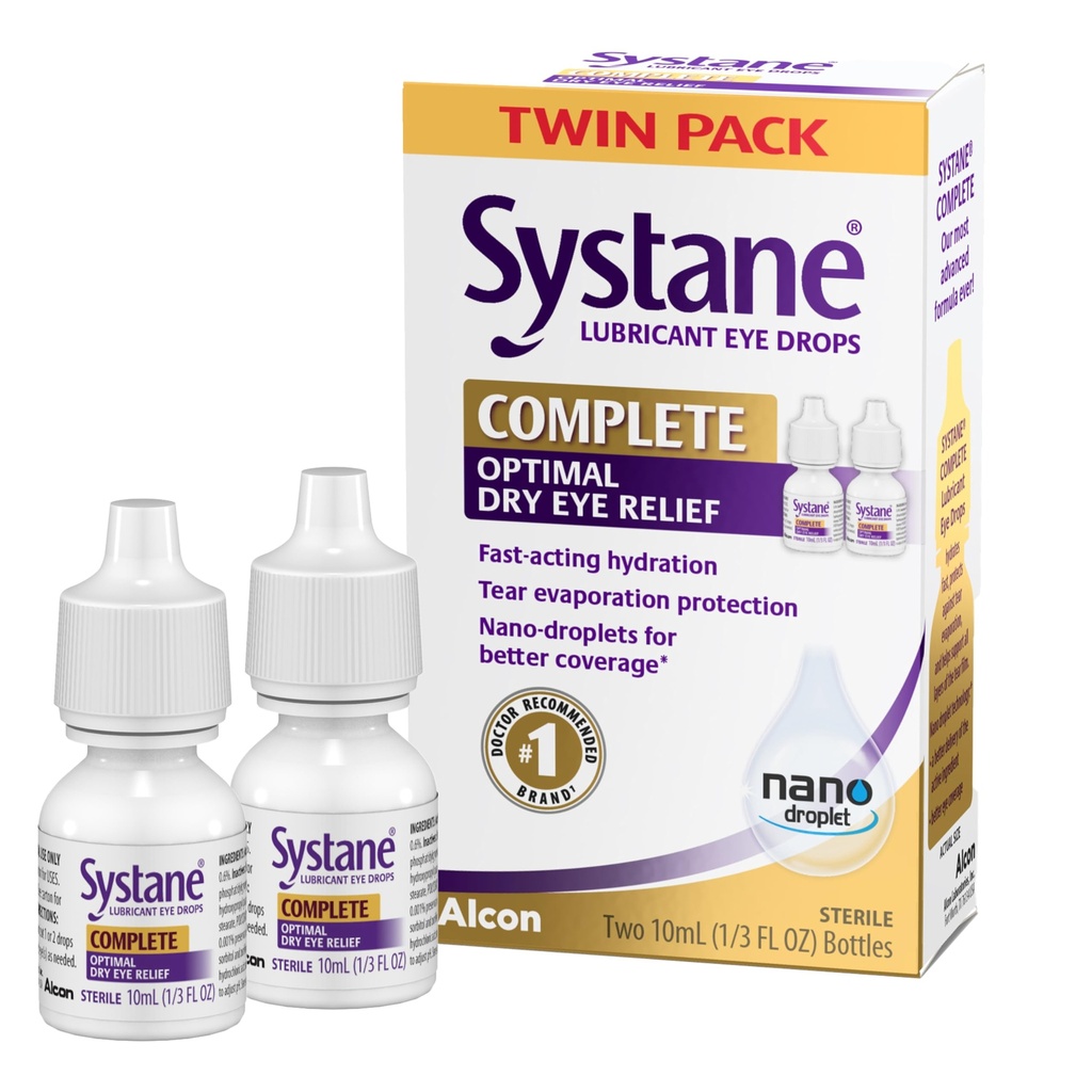 Gocce di occhio lubrificante complete Systane, 0.34 Fl Oz, Twin Pack (Pack of 2)
