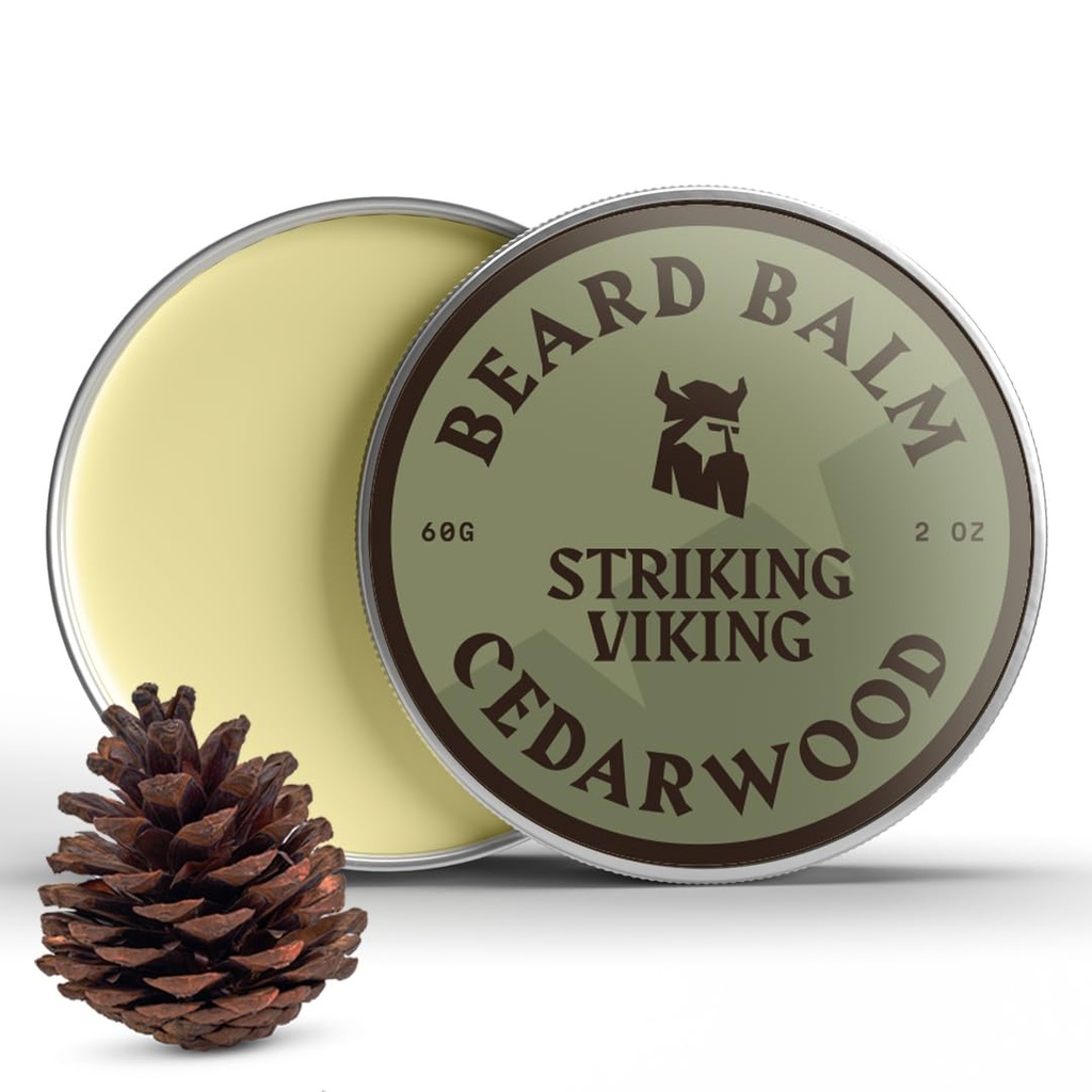 Balm Cuscinetto Vichingo Striking per gli uomini - Lasciare in Condizionatore di Cuscinetto - Balm di stiratura Realizzato con Butter Cuscinetto Naturalmente Derived, Olio di Argan & Jojoba (2 Ounce (Pack of 1), Profumo di Cedro)