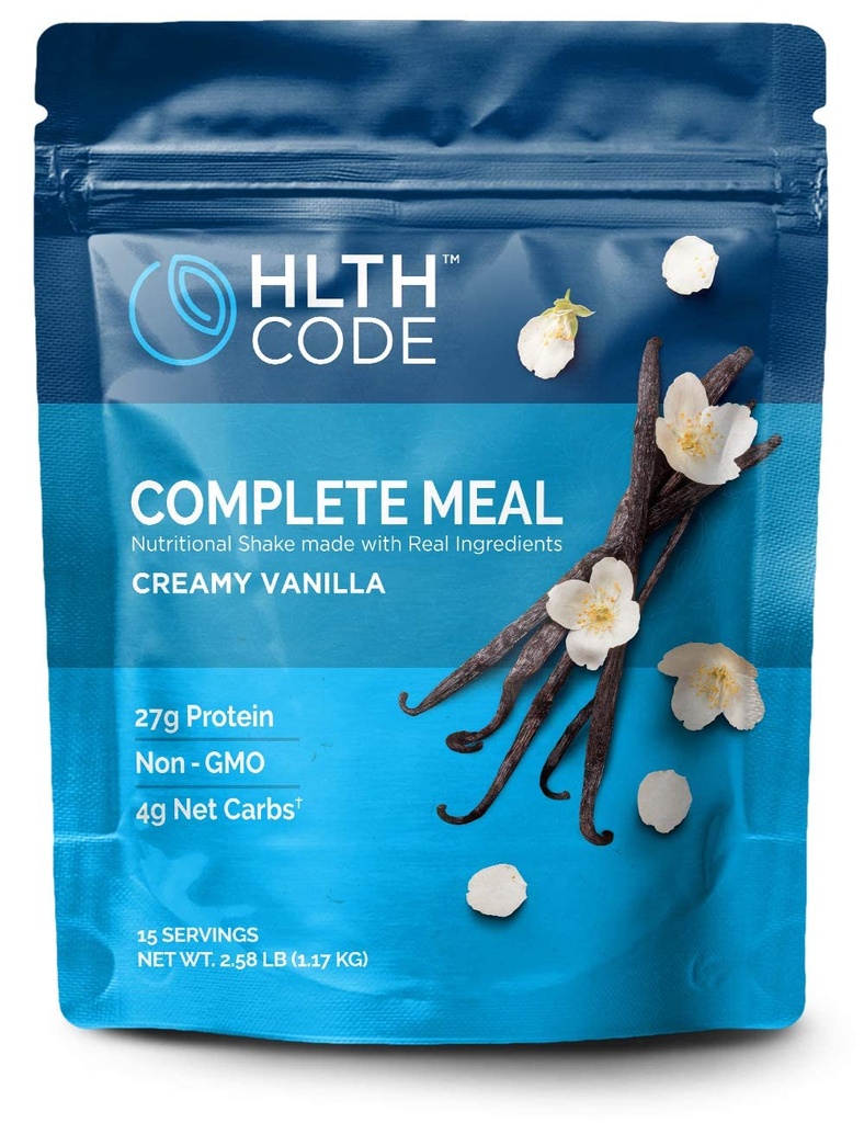 HLTH Code Complete Meal Sostituzione Shake - più sano Meal Sostituzione = più sano voi | Keto Friendly | Alta proteina | Carb basso | Collagen | Gluten Free | Cremay Vanilla Flavor (15 porzioni)