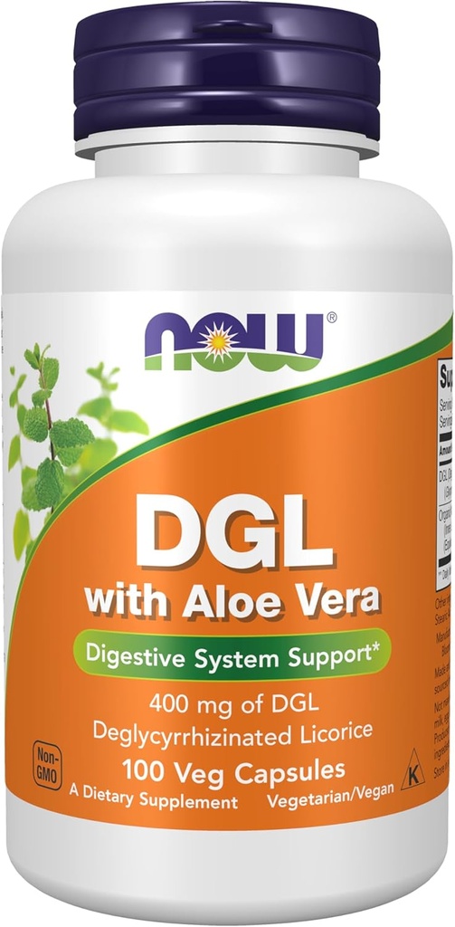 NOW Integratori alimentari, DGL con Aloe Vera (Liquirizia deglicyrrhizinated) Integratore alimentare, 100 capsule di veg