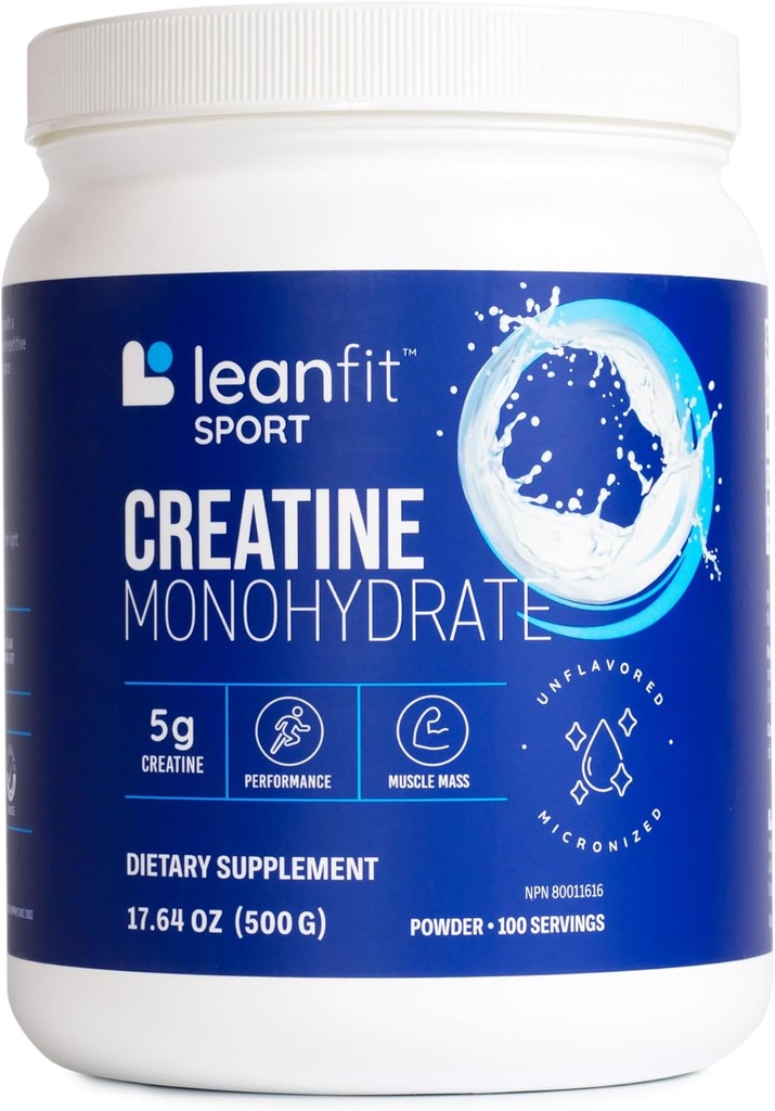 LeanFit Sport CREATINE MONOHYDRATE Polvere, non aromaed - Scelta informata Certificata, Micronized & Pharmaceutical Grade Creatina, Senza glutine, Vegan – 5g Creatina Per Serving, 100 Serve, 17.64oz Vasca idromassaggio
