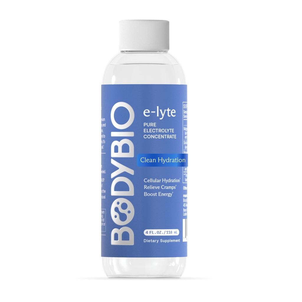 BodyBio e-Lyte - Liquid Electrolyte Concentrato per l'idratazione pulita, Energy & Cramp Relief - No Sugar, No Sapori artificiali, No Filler, Keto Friendly