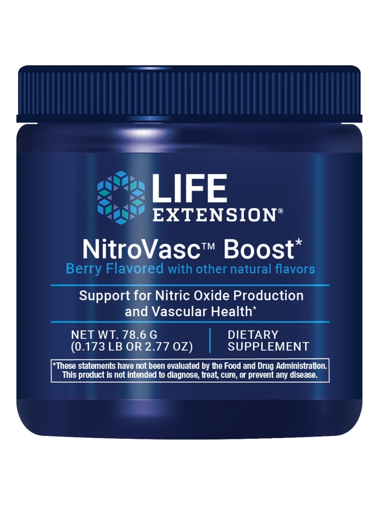 Estensione della vita NitroVasc Boost, Integratore di flusso sanguigno, Supporto di ossigeno nitrico, Salute del cuore, L-arginina, Senza glutine, Non OGM, Vegetariano, 1 Scoop, 30 Serve