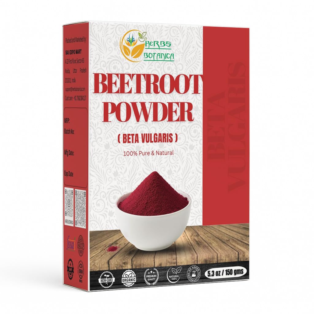 Erbe Botanica Beetroot Polvere per cuocere e Smoothies | Suppement di ossido nitrico | Polvere di radice di barbabietola Boost Stamina e aumenta l'energia Gluten e GMO Free 5.3 oz / 150 GMS
