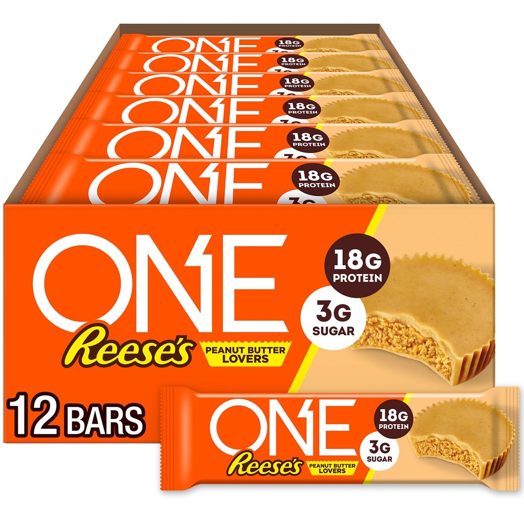 ONE Protein Bars, Amanti del burro di arachidi di Reese, Senza glutine con proteine 18g e zucchero 3g, Pantry Staples, 2.12 oz (12 Conte)