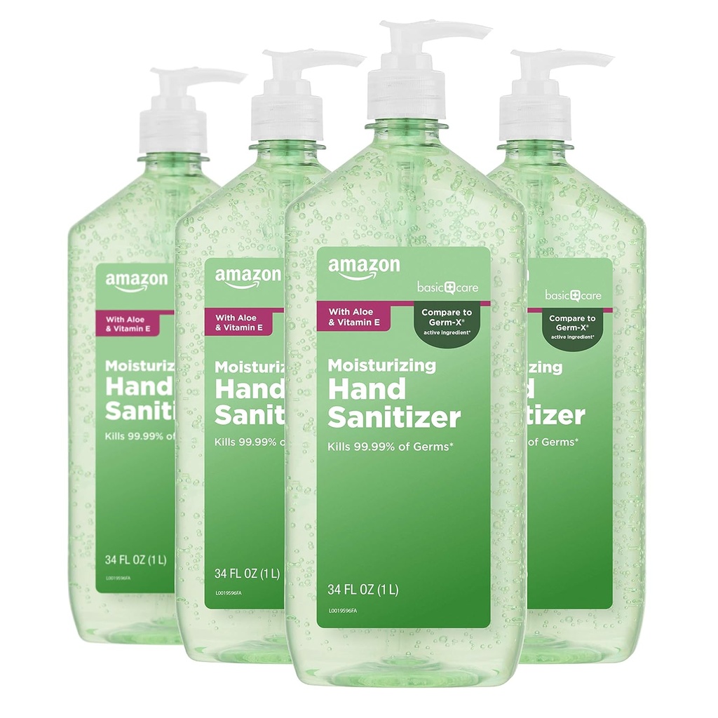 Basic Care - Aloe Vera Hand Sanitizer 62%, 34 fl oz (Pack of 4)