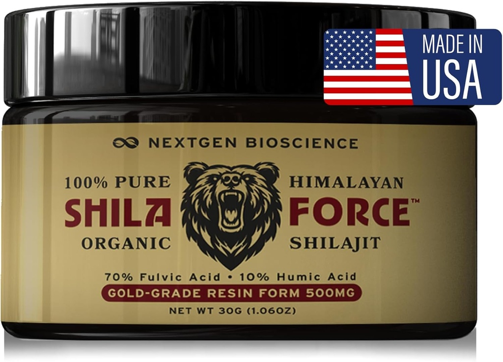 ShilaForceTM Shilajit Pure Gold-Grade Wild-Harvested Himalayan Organic Live Resina - 500mg 70% Acido Fulvico & 10% Acido Humico con 85+ Minerali Trace, 30g Made in USA, Brown