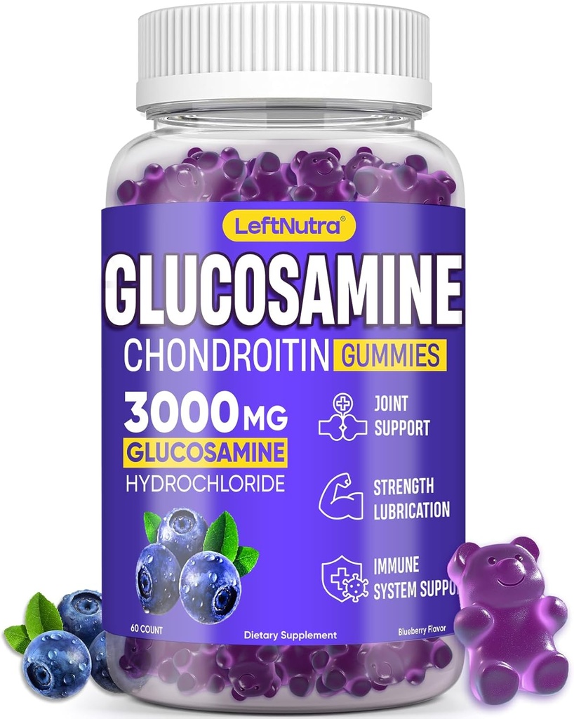 Glucosamina Chondroitin Gummies 3000mg, Advanced Glucosamine Chondroitin Msm, Joint Support Supplement, Antioxidant Immune Support, Bone e Joint Flexibility, Strengthand Mobility, Blueberry Flavor