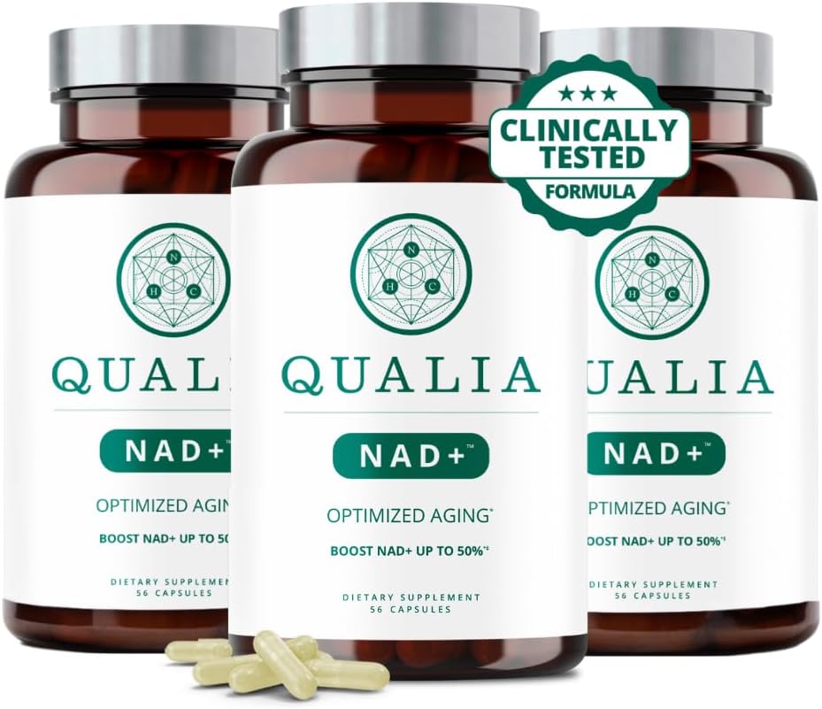 Qualia NAD Supplemento — clinicamente dimostrato di aumentare NAD+ fino al 67%. Ingredienti Elite NAD+ Booster: Nicotinamide Riboside (NIAGEN,) Niacin, Niacinamide (3 mesi di fornitura)