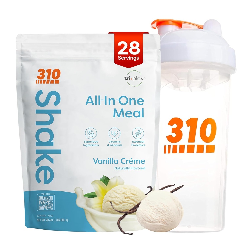310 Nutrition All-in-One Meal Sostituzione Shake Polvere w/Shaker Cup Starter Kit - High Protein Fiber Rich Vegan Superfood Blend - Sugar-Free, Keto & Paleo Friendly, Carb basso - Vanilla Creme 28 srv