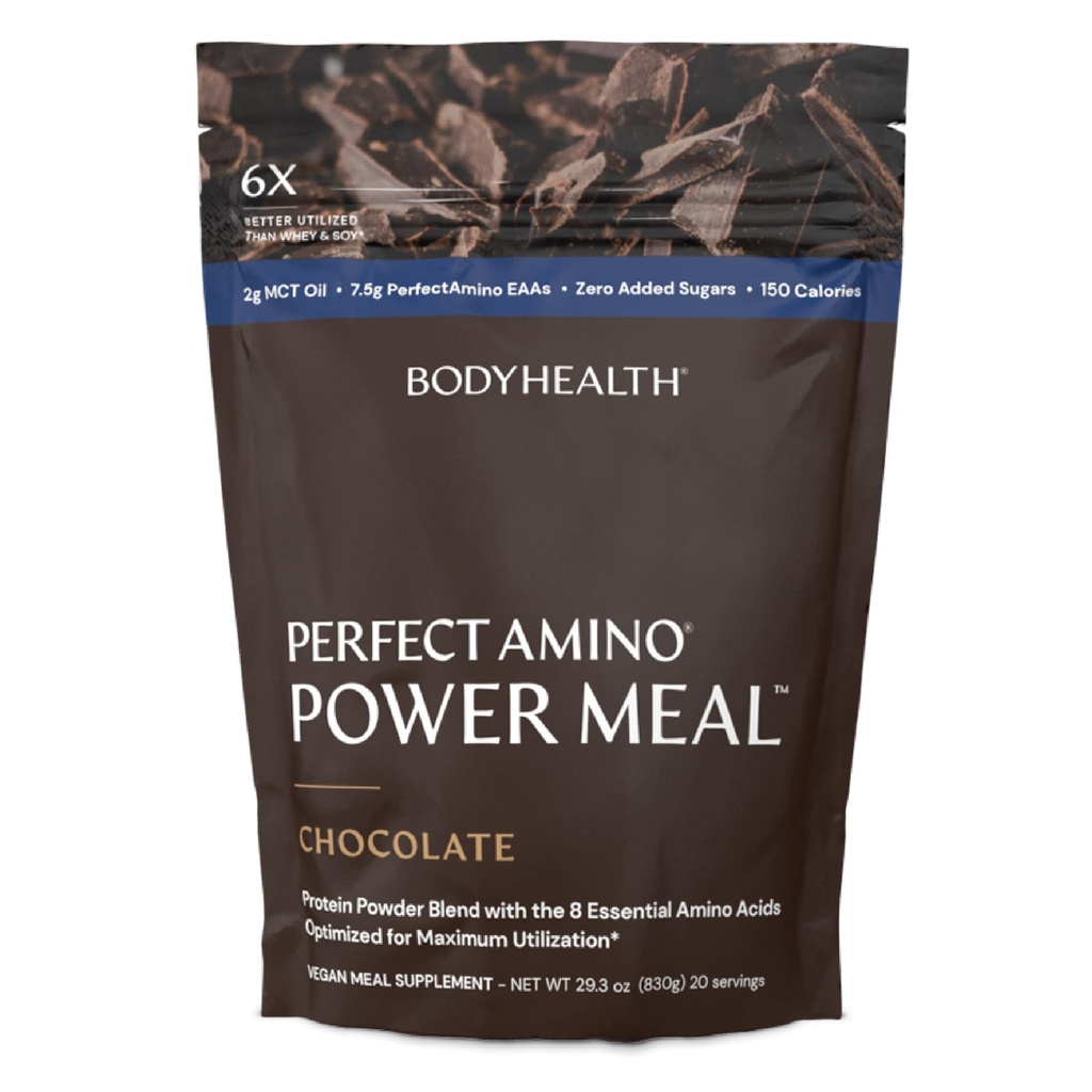 BodyHealth PerfectAmino Power Meal Shake New Dark Chocolate Flavor con MCT Oil Carb 10 e Perfect Amino Protein Base (20 Serve)