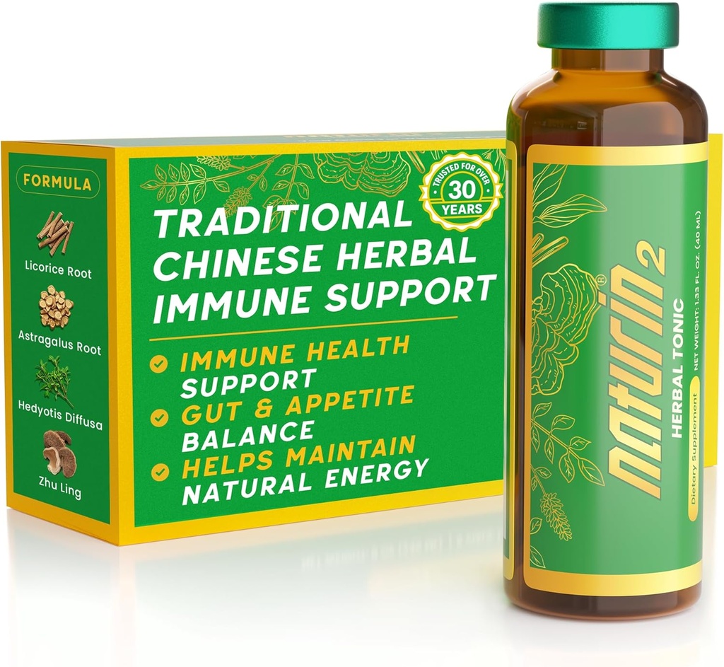 Herbal Immune Support & Adaptogen Drink - 6 Vials (40ml) | 30 Anni di benessere erbe per la vitalità, l'energia e la salute digestiva - Radice di liquirizia, Astragalus, Hedyotis, Reishi Mushroom Extract