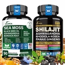 Shilajit 9000mg, Sea Moss 17500mg, Ginger & Black Seed Oil 4000mg, Ashwagandha 5000mg, Rhodiola Rosea, 1000mg Panax Ginseng 1500mg, Tutto in 1 Supplemento - Sea Moss & Shilajit Vitality Bundle