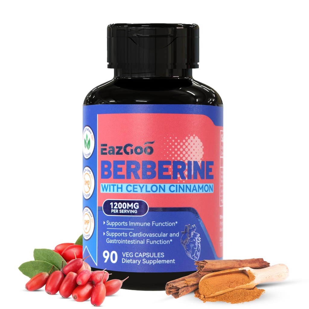 Integratore di berbina Premium 1200mg con cannella di ceylon - 90 capsule vegane - Integratore di berbina HCL Non-GMO Gluten Free, Supporto immunitario