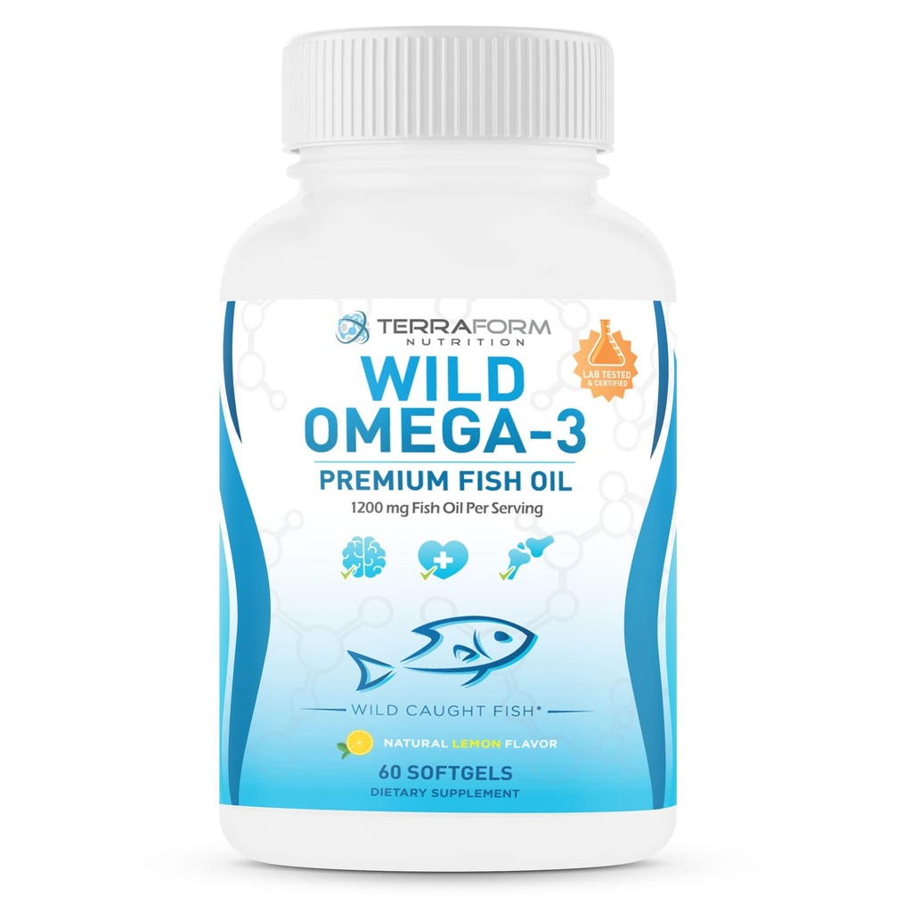 Olio di pesce Triple Strength Omega 3 2400mg per Serving - Burpless, Limone non aromatizzato OGM, Gluten & Soy Free – 30 Serve