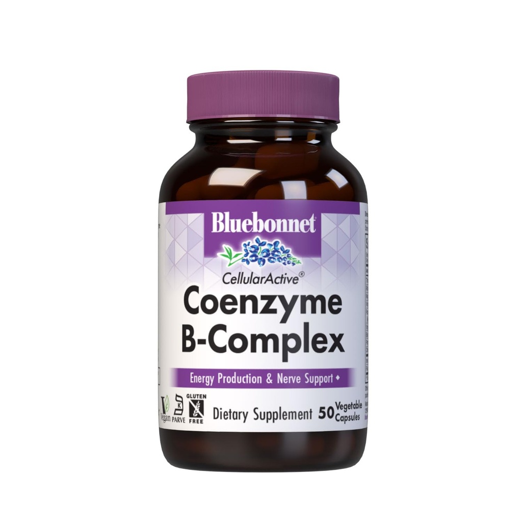 Bluebonnet Nutrition Cellular Active Coenzyme B-Complex, Energy Production & Nerve Support*, Vegan, Kosher Certified, Gluten-Free, Soy-Free, Dairy-Free, 50 Capsule Vegetali, 50 Serve