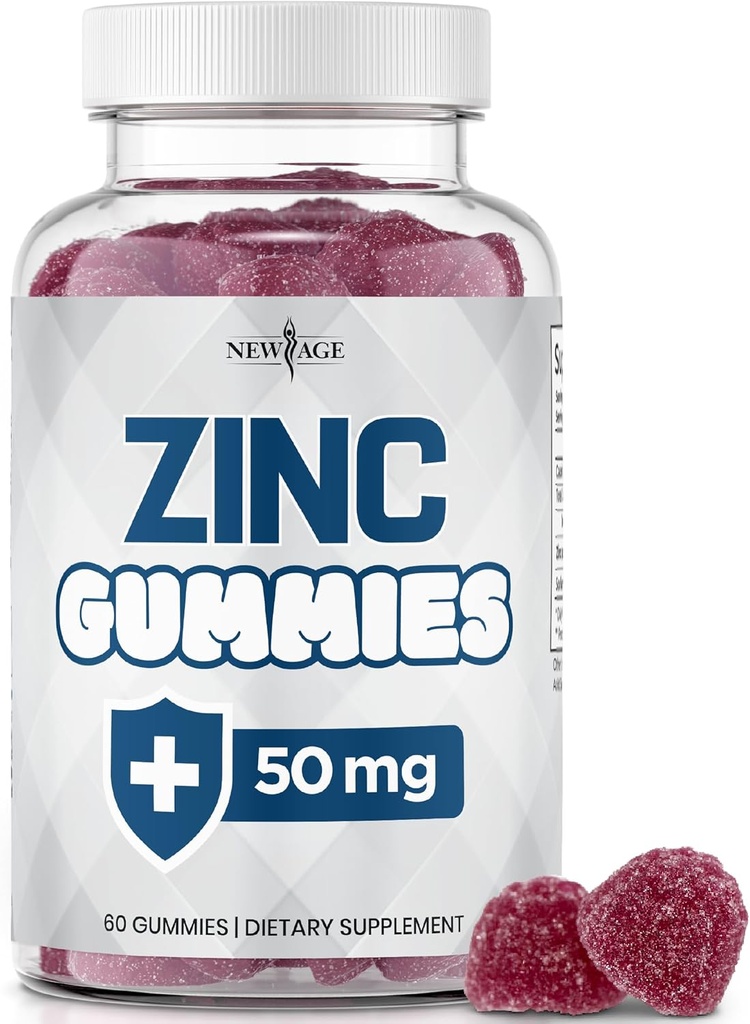 NUOVO AGE Zinc Gummies - 50mg High Immune Booster Zinc Supplement, Difesa Immune, Potente Antiossidante Naturale, Non OGM - di New Age (60 Conteggio (Pack of 1))