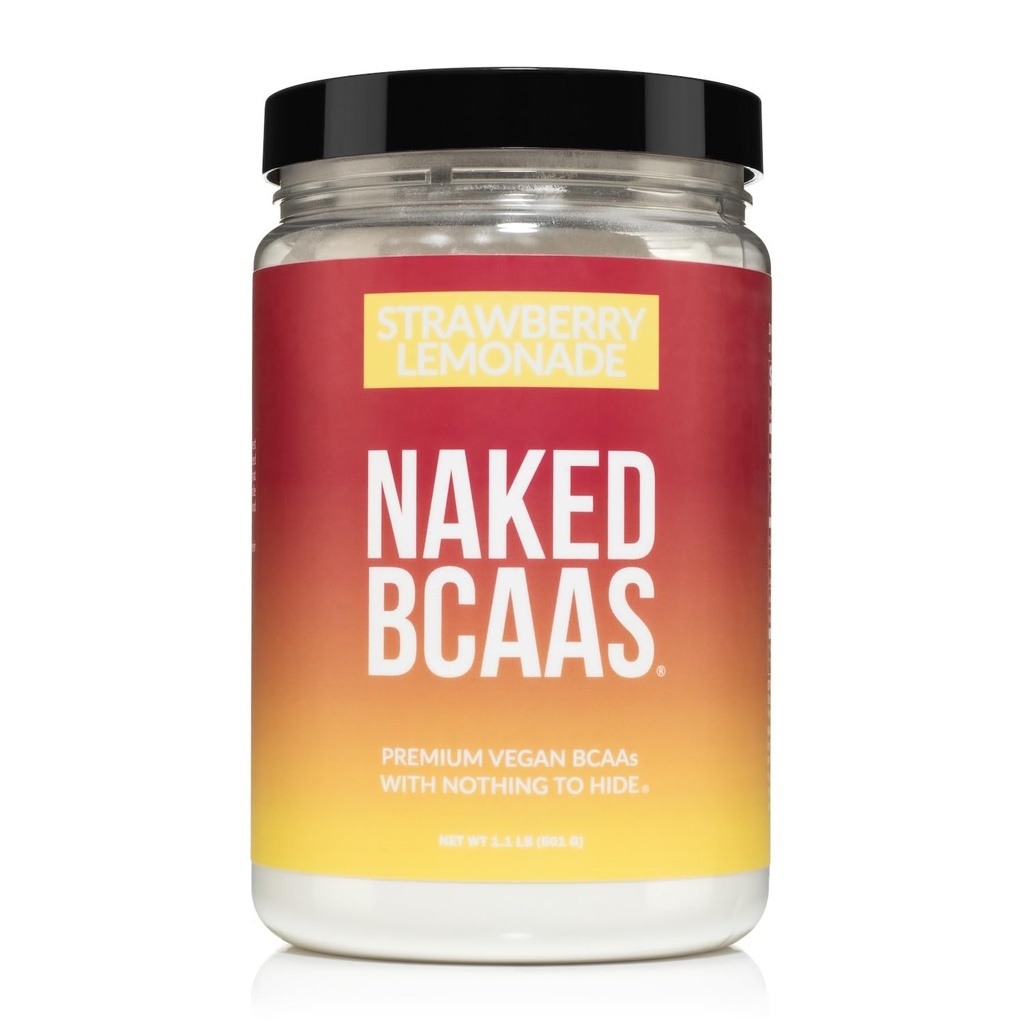 Polvere di aminoacidi BCAAs della fragola NAKED, formula 2:1:1 puro al 100%, aminoacidi della catena ramificata Vegan, supplemento di polvere BCAA naturale - 501 Grammi, 34 Serve