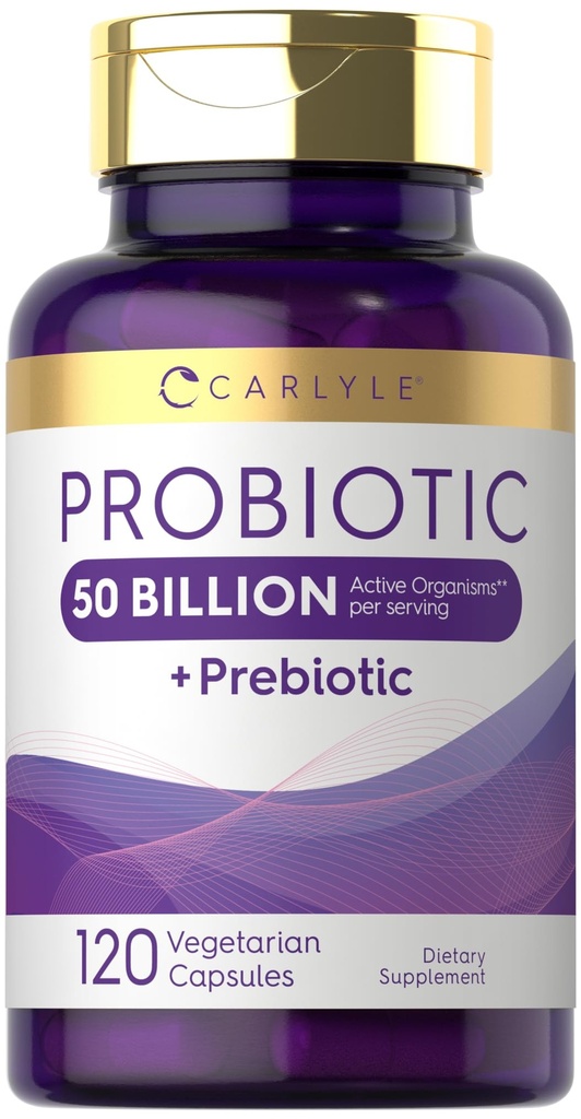 Carlyle Probiotics con Prebiotici | 120 capsule | 50 miliardi di Atto attivo | Non-GMO & Gluten Integratore gratuito