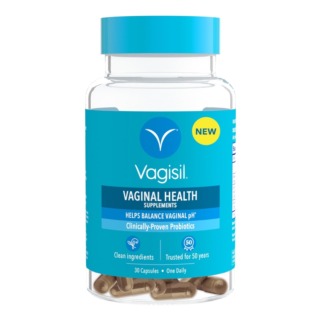 Vagisil Vaginal Salute Integratori, Probiotici clinicamente-proven, promuove la salute vaginale, ingredienti puliti, aiuta bilanciamento pH vaginale, solo 1 capsula giornaliera, 30 capsule